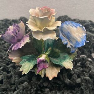 Vintage Capodimonte Porcelain Basket of Flowers Centerpiece Figurine Multicolor